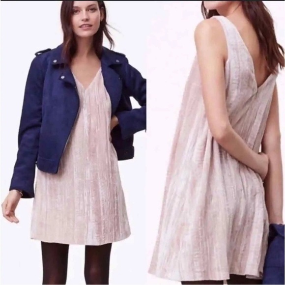 Loft Crushed Velvet Blush Swing Dress Size 6 - Picture 1 of 12